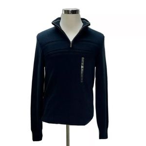 NWT Dockers Mens Medium Black Quarter Zip Collared Pullover Sweater Solid Blue